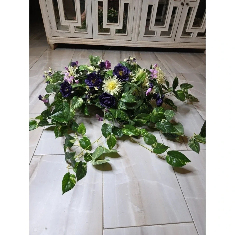 Silk‎ Purple Peony Cream Chrysanthemum Floral Arrangement in Wicker Basket 35in